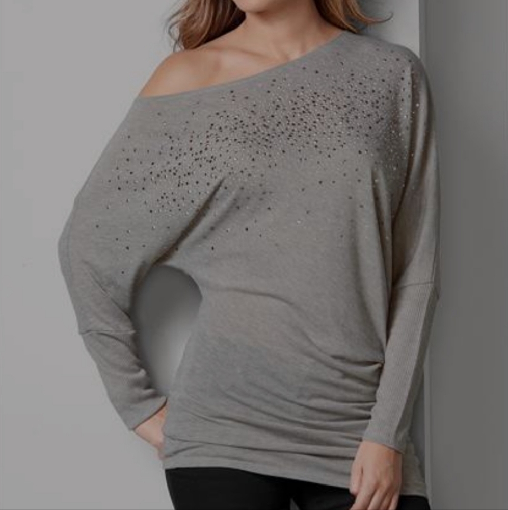 Off-Shoulder Grey Embellished Women’s Top